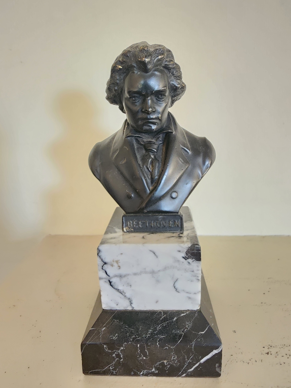 Antique Beethoven Bust on Marble Pedestal - Decorative Home Art